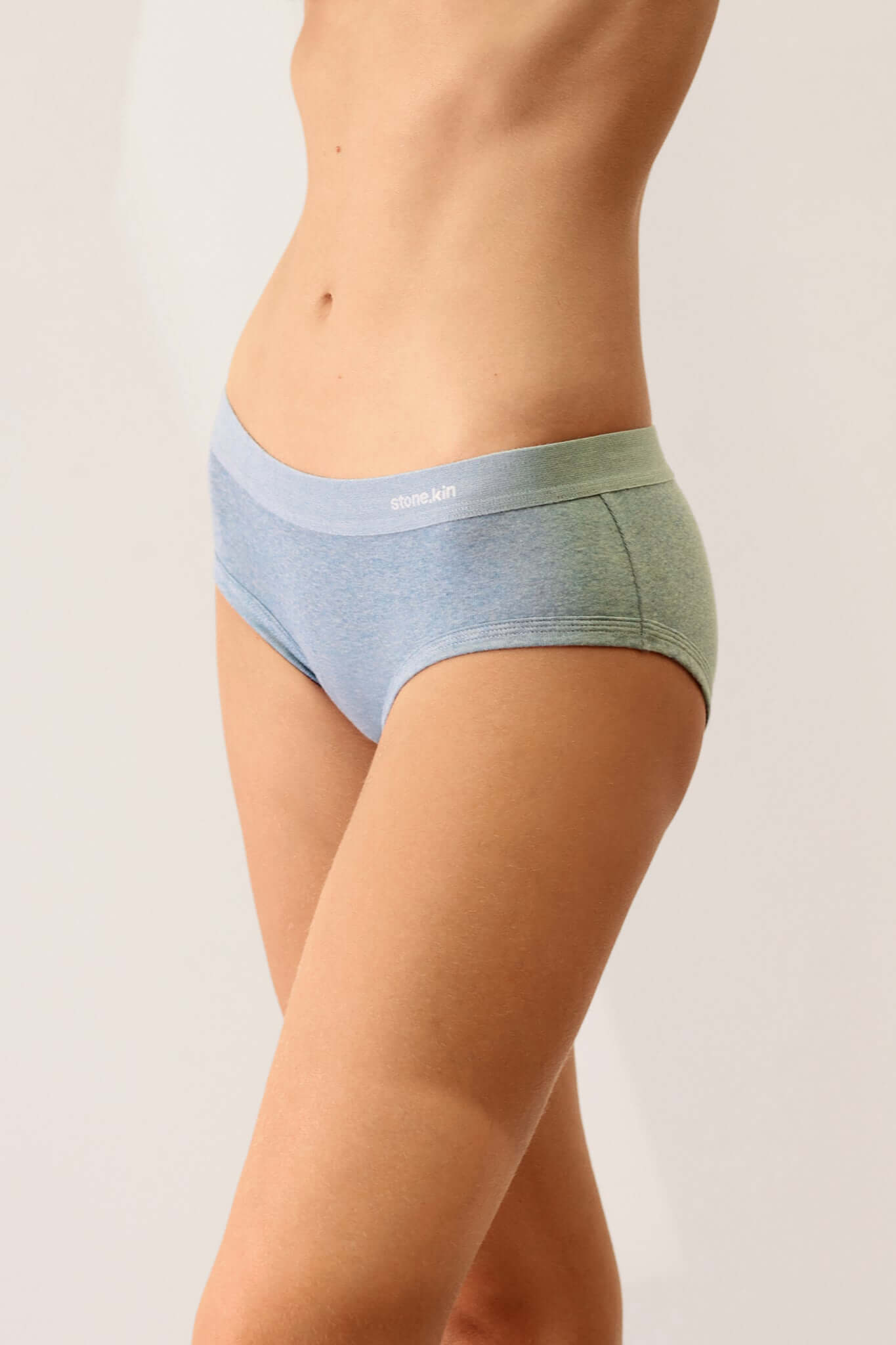 Stone.kin Women's Organic Cotton Rib Brief in Lake colour, designed for comfort and breathability. Ethically made from soft, sustainable organic cotton.