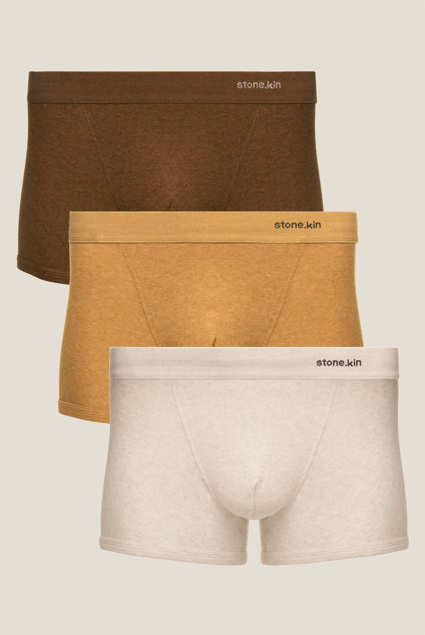 Organic Cotton Rib Boxer Brief 3-Pack Brown Camel Bone by Stone.kin - Ultra-soft men's boxer briefs offering superior comfort in a stylish pack.