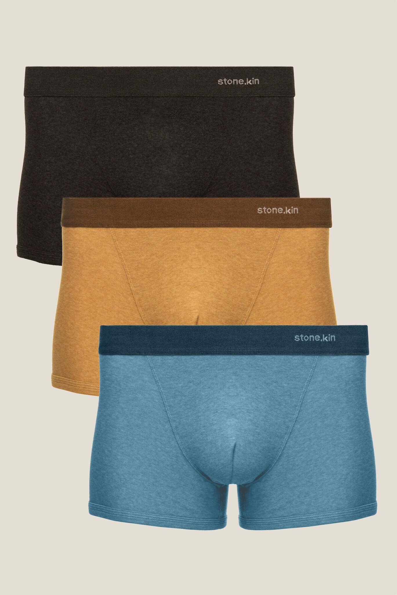 Stone.kin Men's Boxer Briefs 3-Pack - Includes Tar, Camel, and Lake Colors. Comfortable and Stylish Underwear for Daily Wear. Breathable Fabric with Supportive Fit. Perfect for Active Lifestyle. Men's Cotton Underwear
