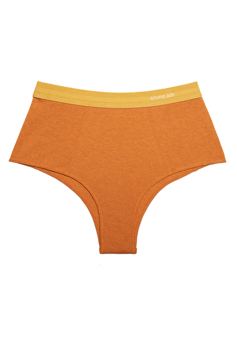Hi~Brief in Organic Cotton Rib - Papaya / Mustard