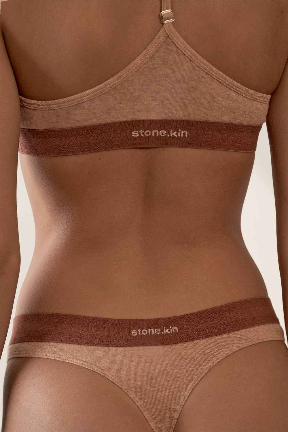 Thong in Organic Cotton Rib - Nude & Rust