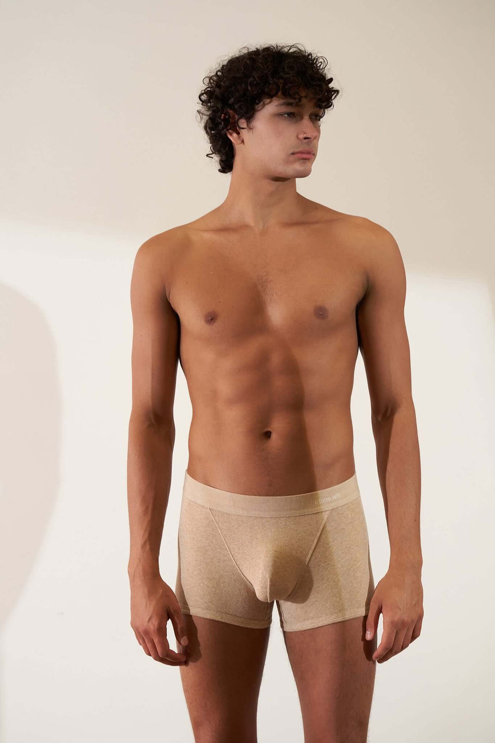 Boxer Brief in Organic Cotton Rib - Sand with Orange Cross